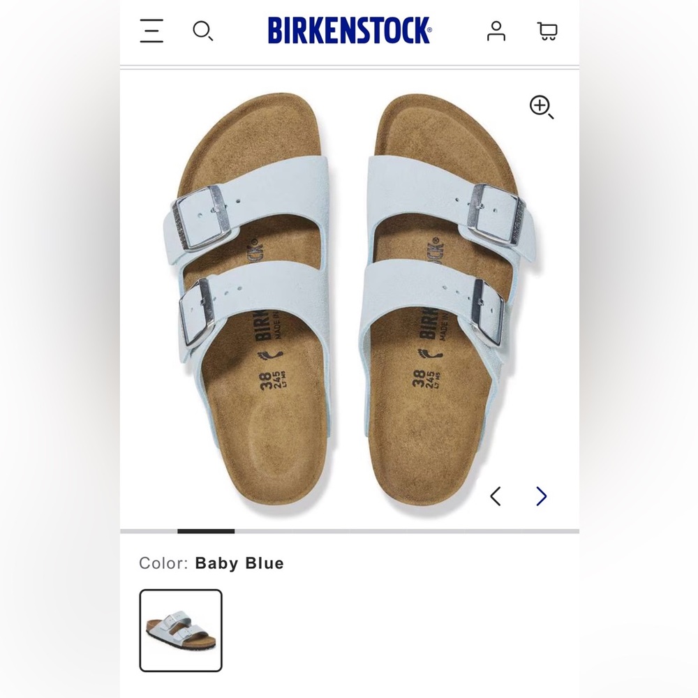 NWT Birkenstock Blue Arizona Sandals size EU 7 / US 6-6.5